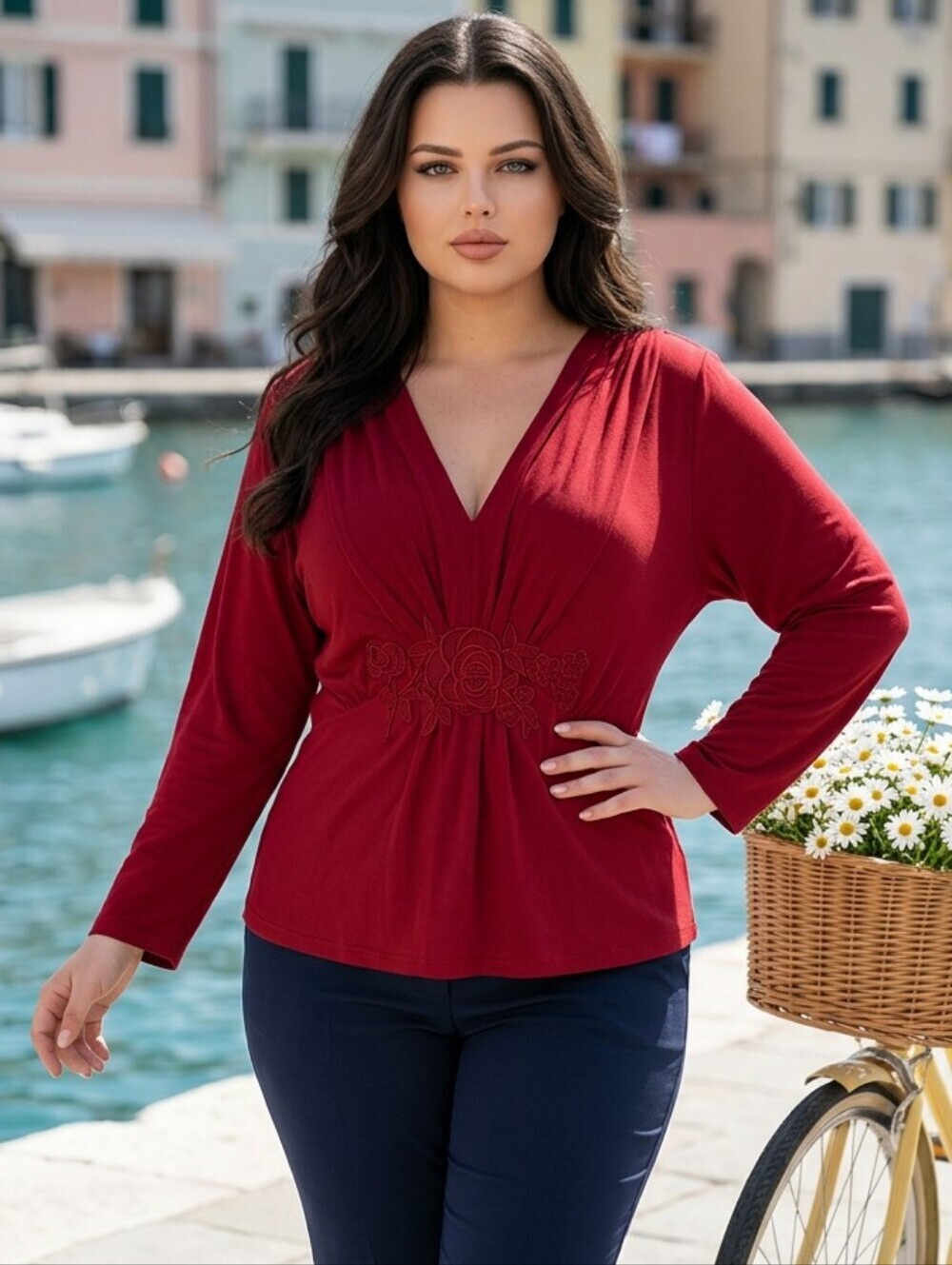 Hillard & Hanson V-neck Wine Jersey Top Sz 2X Gently Loved